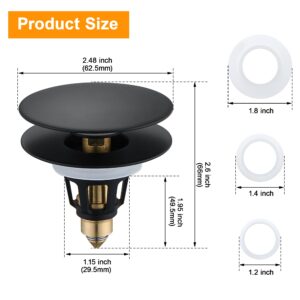 Universal Bathroom Sink Drain Stopper - 1.1~1.5" Pop Up Drain Stopper, Anti-Clogging Bounce Basin Filter with Hair Catcher, Stainless Steel Sink Drain Strainer (Matte Black)