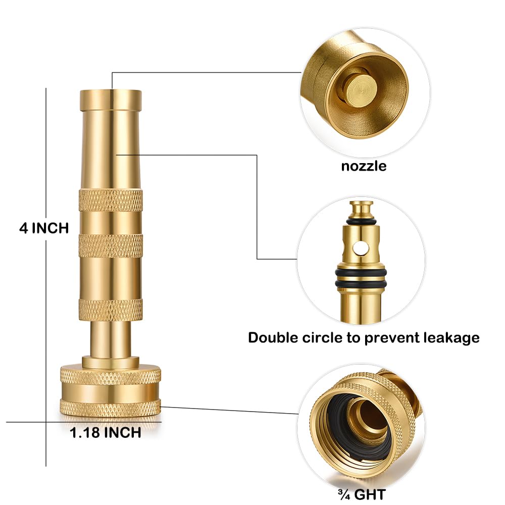 YELUN Brass Hose Nozzles, Heavy-Duty Brass Adjustable Twist Hose Nozzle, 2 Pack