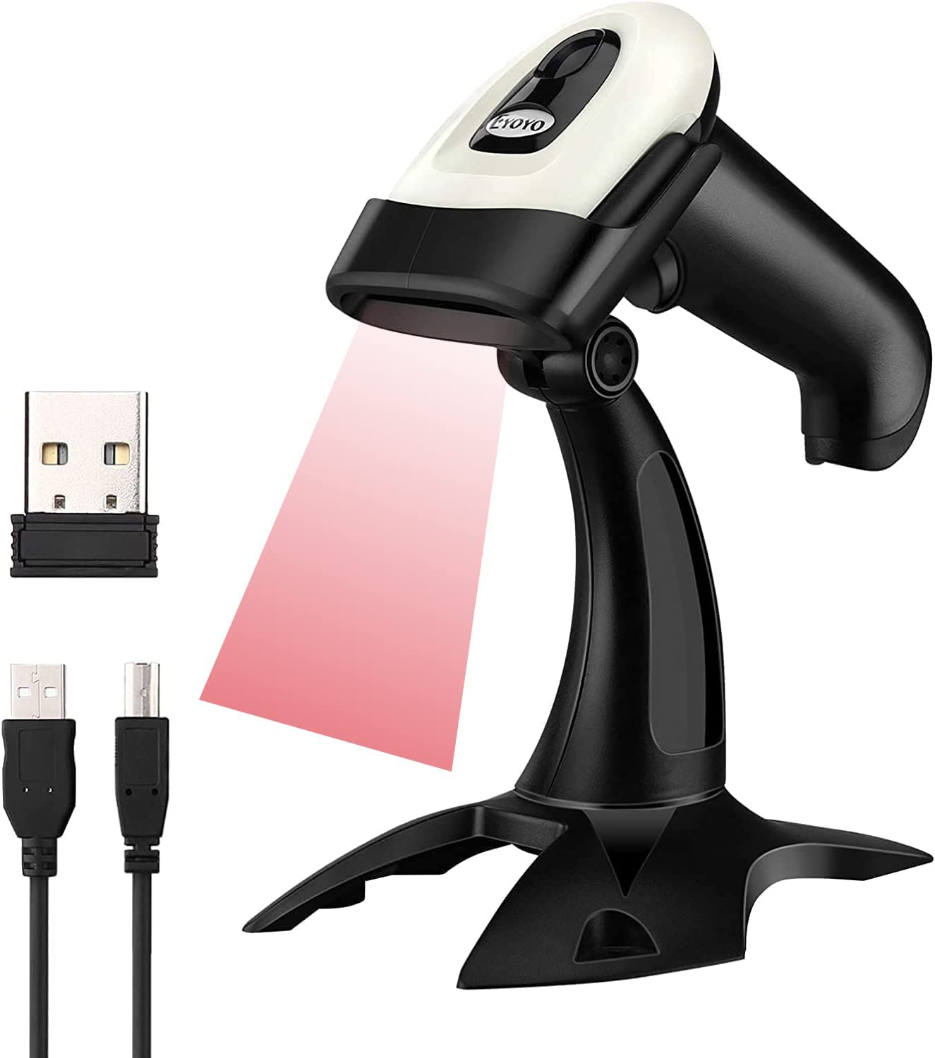 Eyoyo Wireless 2D QR Barcode Scanner with Stand, Bluetooth & 2.4G Wireless & USB Wired Handheld Barcode Reader with 1D 2D Screen Scanning Auto Sensing Connect Smart Phone Tablet PC