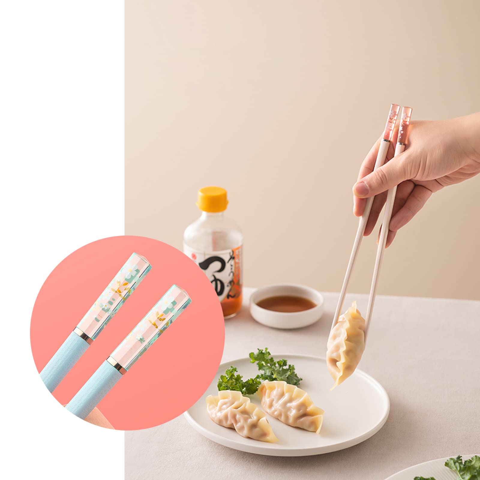 Chopsticks Reusable Dishwasher Safe, 9.63 inch/24.3cm Fiberglass Non-Slip Chop Sticks, Chinese/Japanese Chop Sticks for beginners, Sakura Chopsticks Colorful- 5 Pairs