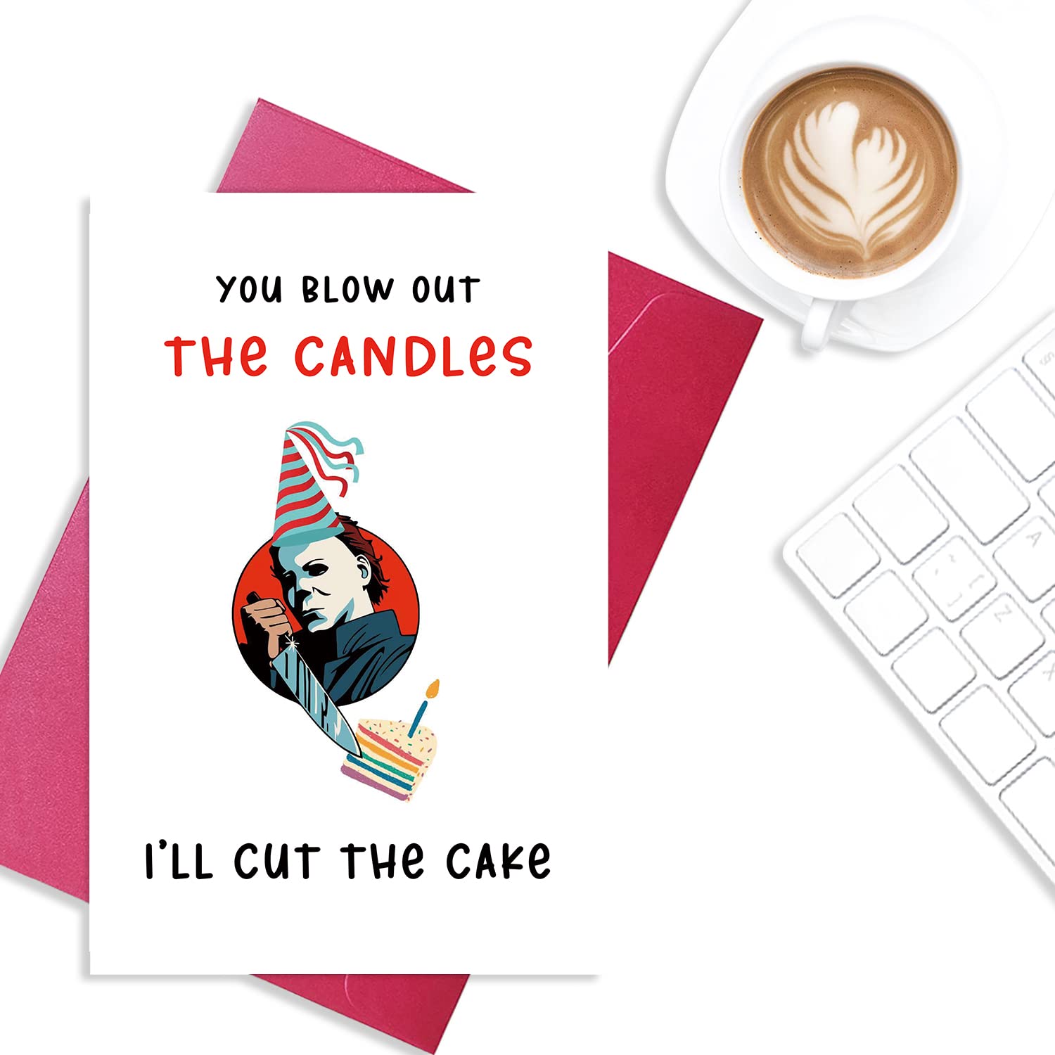 Horror Movie Characters Birthday Greeting Card, Creepy Michael Myers Birthday Card, Scary Birthday Card for Him Her, You Blow Out The Candle I¡¯ll Cut The Cake, Happy Birthday Card for Friends