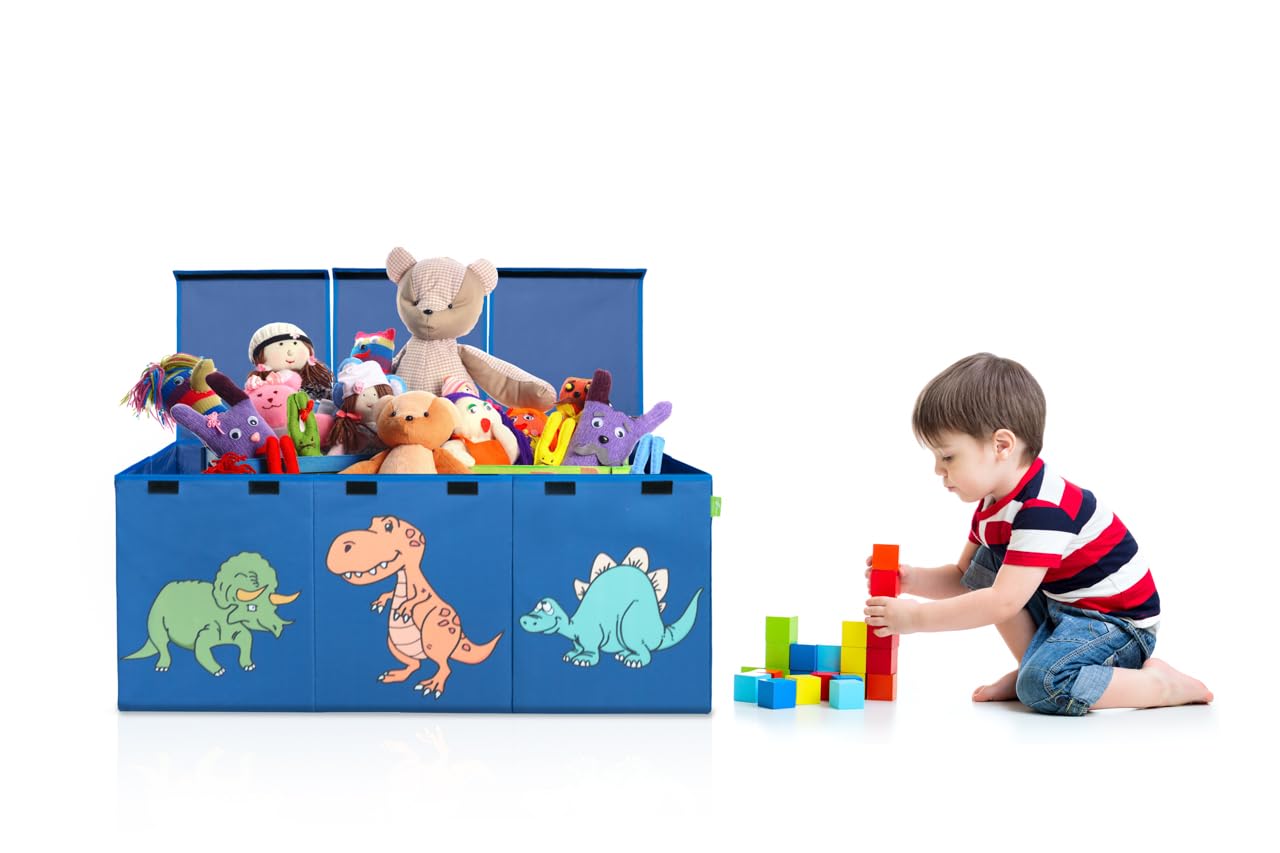 Ethiques Blue(Custom Dinosaur)Collapsible Large toy chest,40X16X14,Storage compartments with Lids