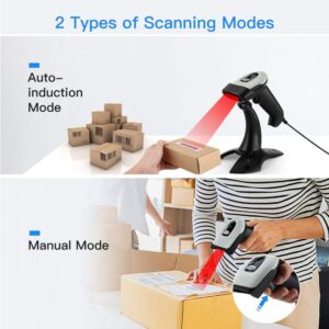 Eyoyo Wireless 2D QR Barcode Scanner with Stand, Bluetooth & 2.4G Wireless & USB Wired Handheld Barcode Reader with 1D 2D Screen Scanning Auto Sensing Connect Smart Phone Tablet PC