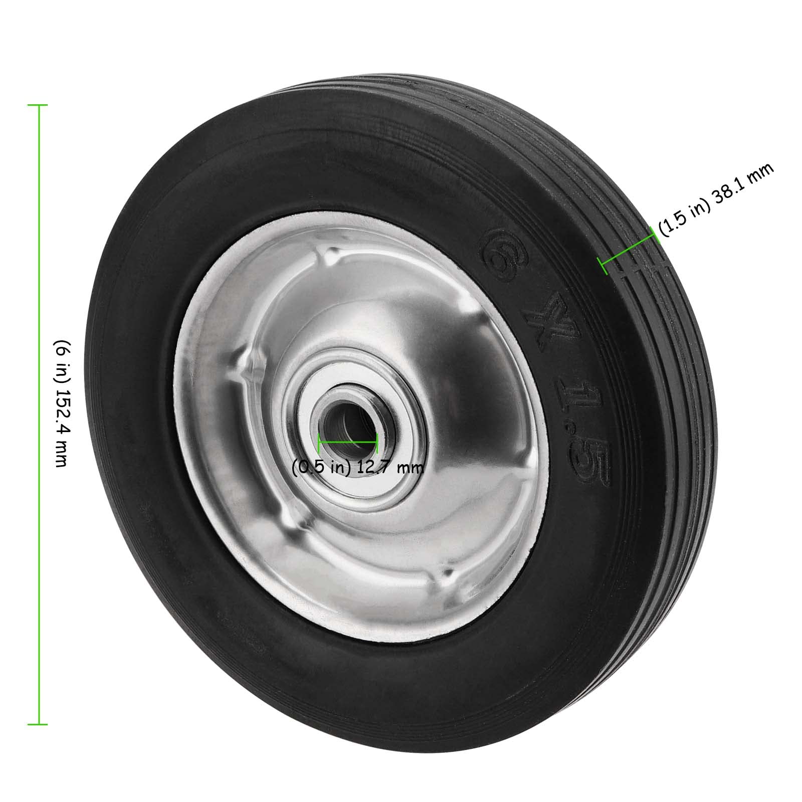 TAICHEUT 6 Pack 6" x 1.5" Flat Free Solid Rubber Wheel, Dolly Wheels Replacement Hand Truck Wheels for Tool Carts and Garden Carts, 132 lbs Load Capacity, 1/2” Bore Hole Diameter