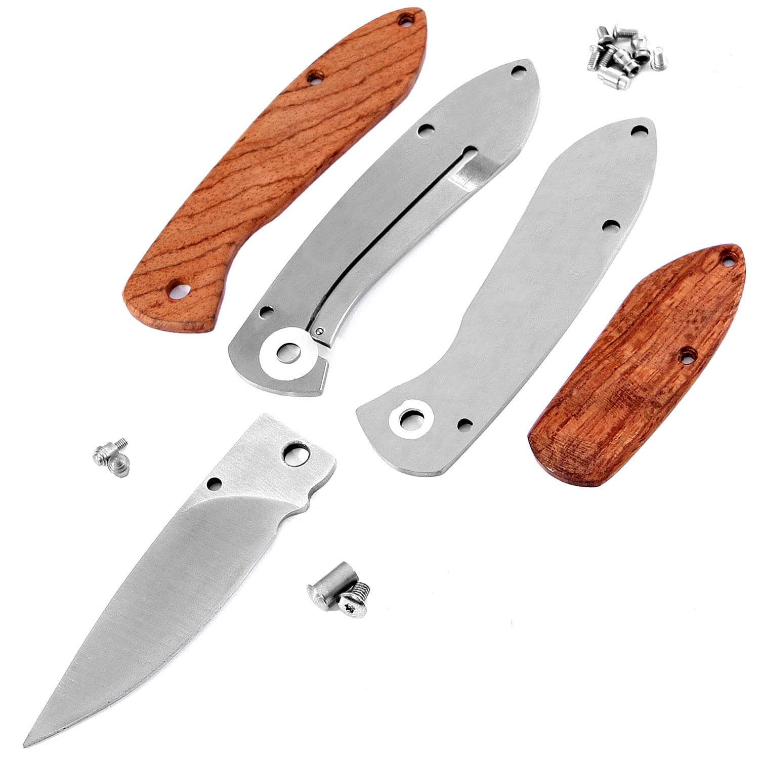 EZSMITH Knife Making Kit - Stinger - DIY Framelock Folding Knife - (Parts Kit) - (SS Finish) - (w/Pre-machined Bubinga Wood Handle Scales) - (Gift Boxed) - (USA Design) - (by KnifeKits)