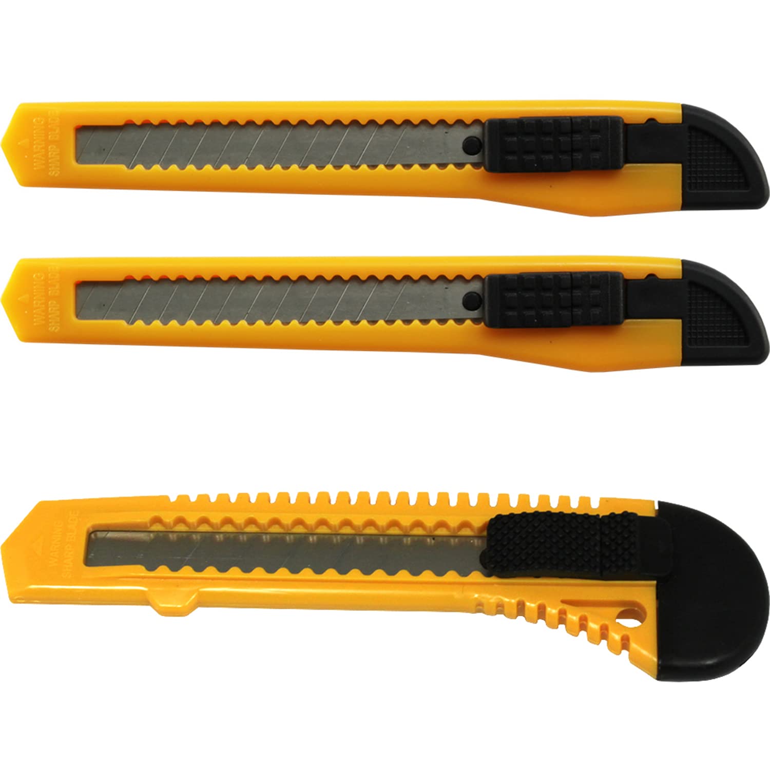 MotoProducts Yellow Retractable Utility Knife Manual Lock 2 Small 5 inch 1 Big 6 inch Box Cutter w/Snap Off Blade