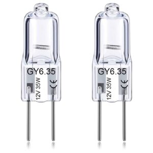 gy6.35 light bulbs, 12v 35w crystal clear halogen bulb 2 pin, t4 jc bi-pin base g6.35 capsule bulb, dimmable, 2700k warm white, 2 prong light bulb for pendant light, microwave oven, table lamp, 2pcs