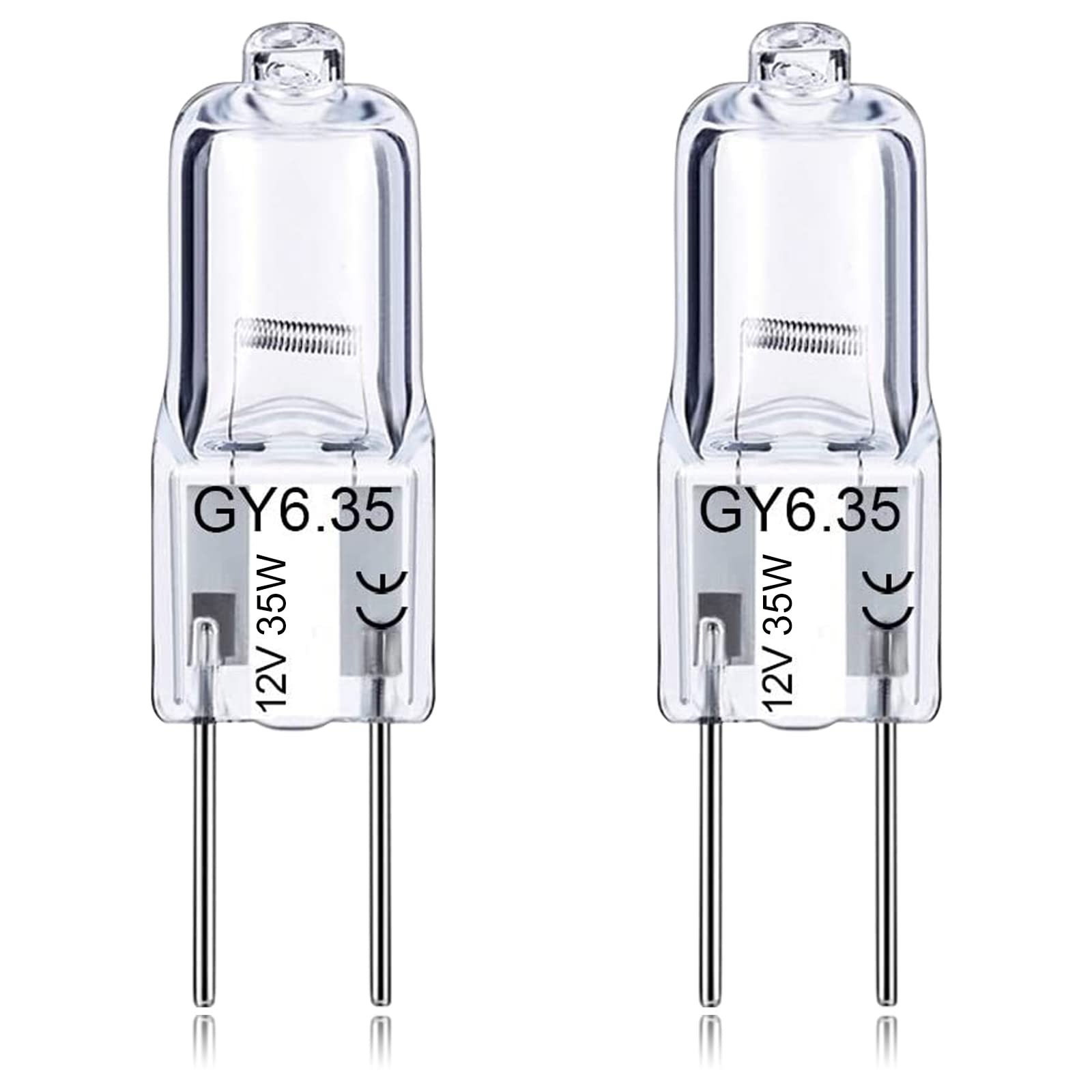 GY6.35 Light Bulbs, 12V 35W Crystal Clear Halogen Bulb 2 Pin, T4 JC Bi-Pin Base G6.35 Capsule Bulb, Dimmable, 2700K Warm White, 2 Prong Light Bulb for Pendant Light, Microwave Oven, Table Lamp, 2Pcs