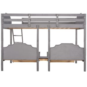 Bellemave Triple Bunk Beds Full Over Two Twin Bunk Bed with Storage Drawers Velvet Upholstered 3 Beds Bunk Bed for Adults Kids Teens Boys Girls, Gray