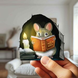 Mouse Reading Book, Wall Decor Sticker Decal, Kids Room, Classroom, Home, Bedroom, Bookcase, Book Lover, of Mice and Men, Children, Adorable, (Mouse Reading Book)