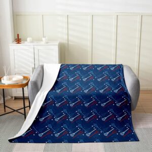 Lacrosse All Season,Bed Blanket Lacrosse Player Flannel Fleece Blanket Blue Red Lacrosse Star Pattern Plush Throw Blanket, for Kids Sports Theme Ultra Soft Room Decor Throw 50"x60"