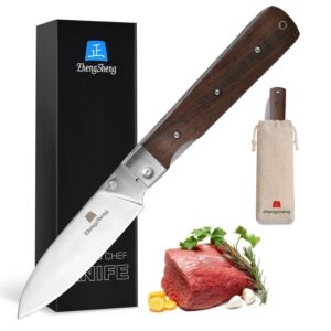 zhengsheng 4.5" folding kitchen knife ultra sharp 440a stainless steel blade peeling utility knife natural olive handle portable fruit knife for bbq trip outdoor camping.