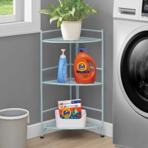 Convenience Concepts Xtra Storage 3 Tier Folding Metal Corner Shelf, Sea Foam