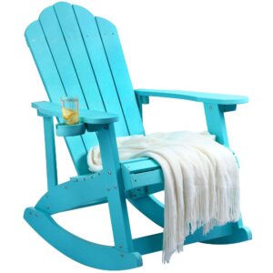 yitahome outdoor rocking adirondack chair, heavy duty plastic rocking chairs with rotatable cup holder, oversized rocker chair for garden lawn yard patio deck backyard pool porch beach fire pit