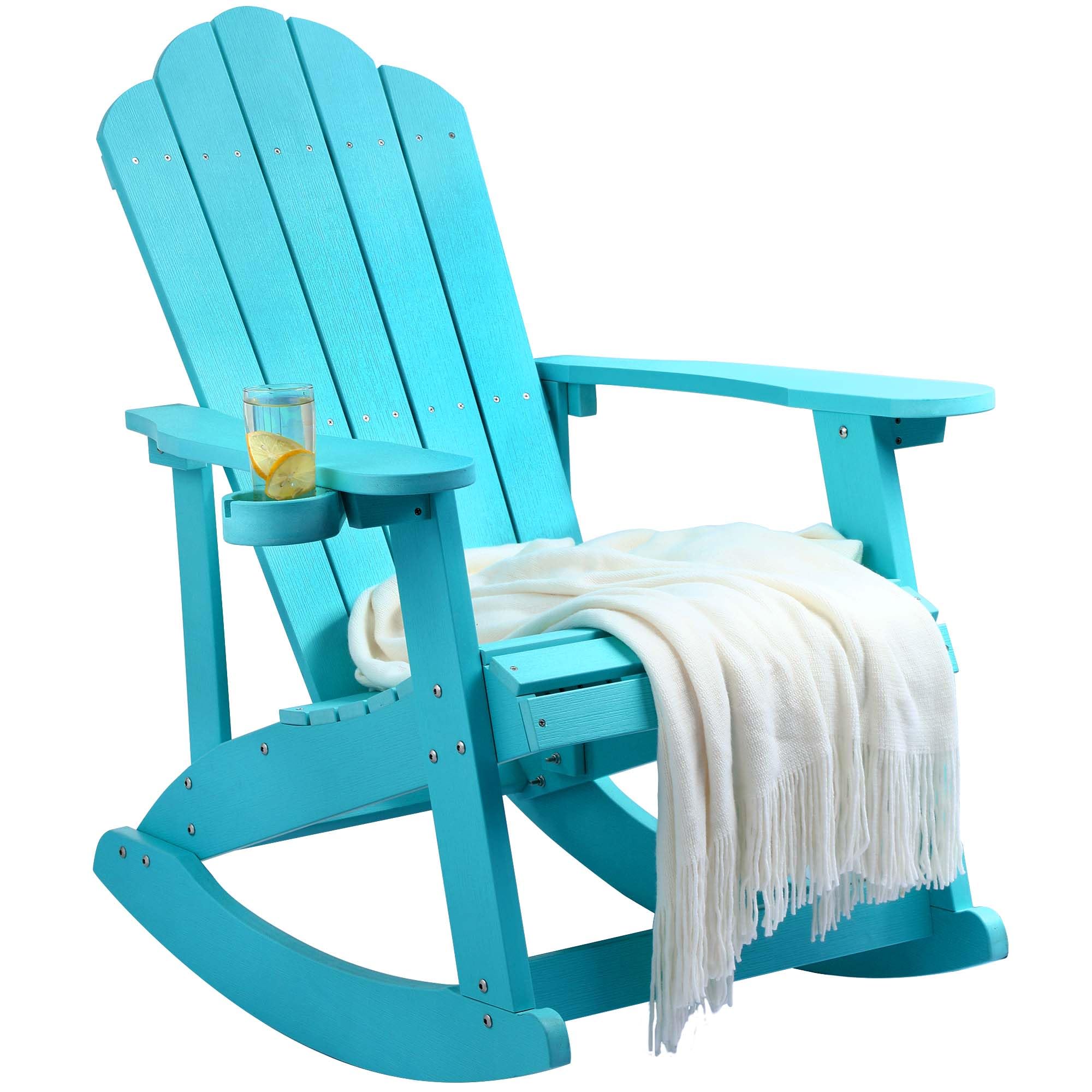 YITAHOME Outdoor Rocking Adirondack Chair, Heavy Duty Plastic Rocking Chairs with Rotatable Cup Holder, Oversized Rocker Chair for Garden Lawn Yard Patio Deck Backyard Pool Porch Beach Fire Pit