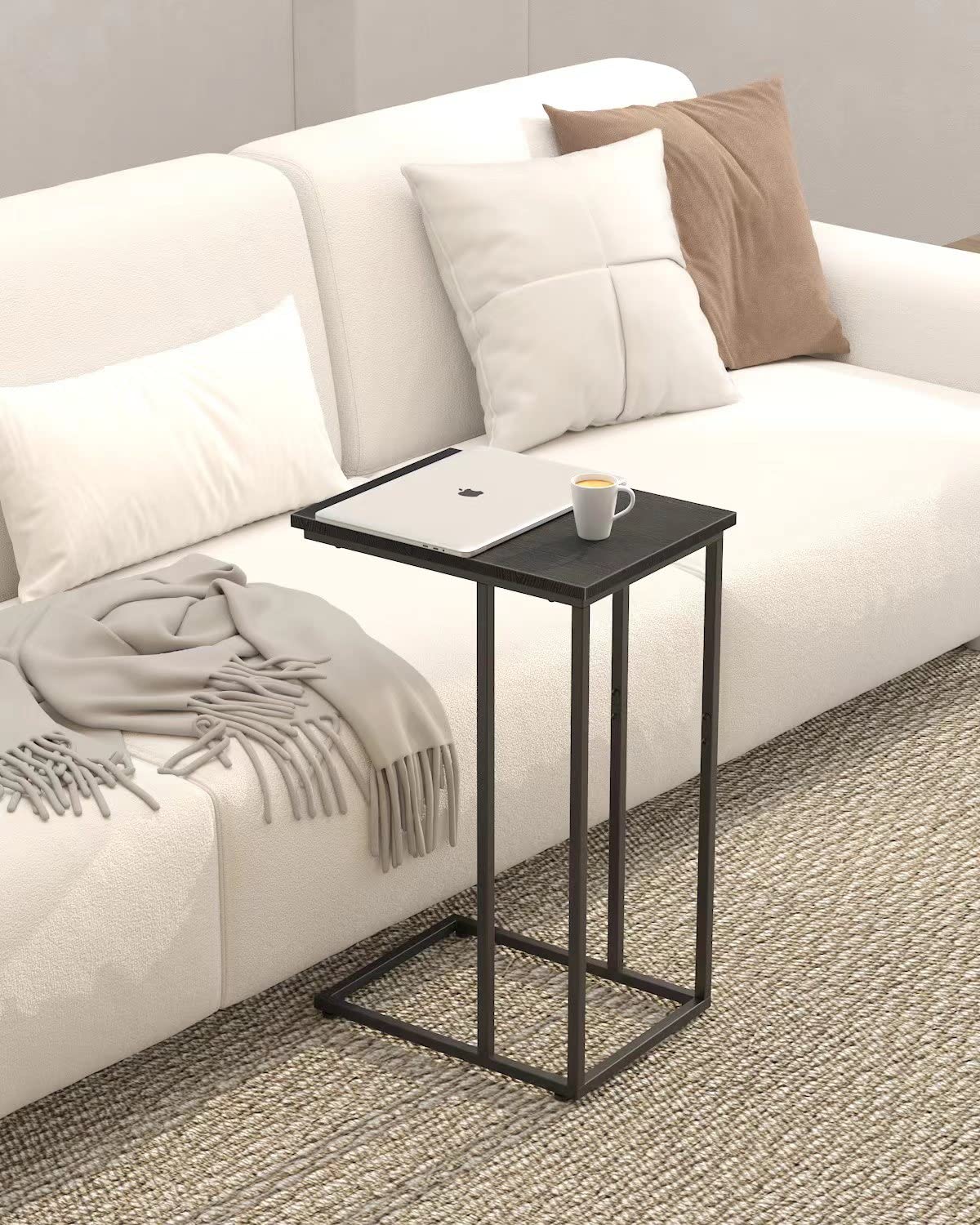 Innerjoin C Shaped End Table, C Side Table for Sofa, Couch and Bed, Tv Tray Table fits Small Space, Living Room Bedroom, Black