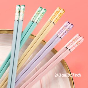 Chopsticks Reusable Dishwasher Safe, 9.63 inch/24.3cm Fiberglass Non-Slip Chop Sticks, Chinese/Japanese Chop Sticks for beginners, Sakura Chopsticks Colorful- 5 Pairs