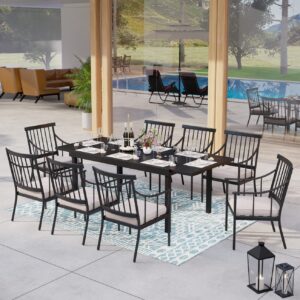 MFSTUDIO 9PCS Outdoor Patio Dining Set with 8 Metal Chairs and Expandable Rectangular Dining Table for 6-8 People, Patio Conversation Set for Deck, Yard, Garden