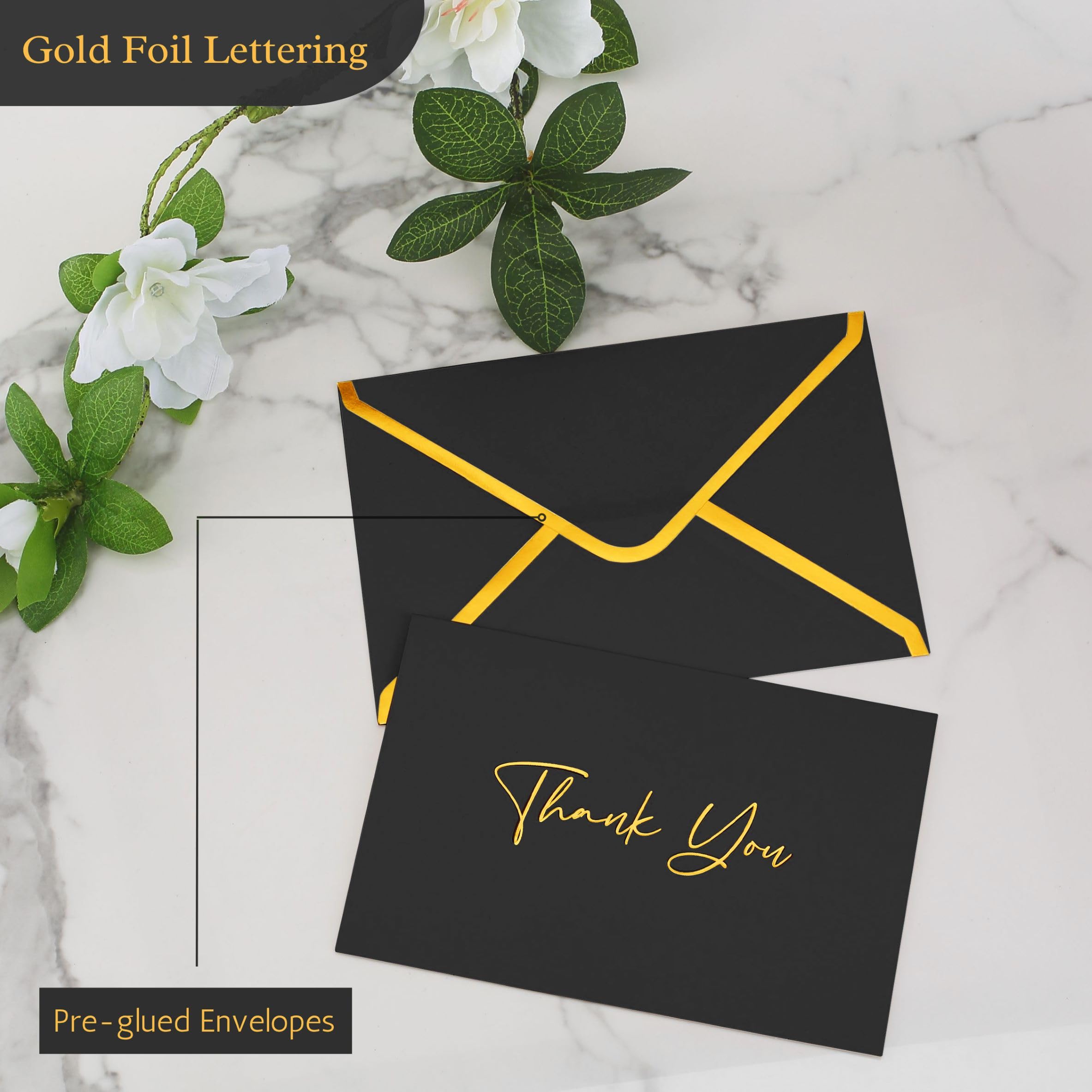 Mr. Pen- Blank Thank You Cards with Envelopes, 20 Pack, 4x6, Gold Foil Thank You Notes with Envelopes, Black Wedding Thank You Cards Wedding, Thank You Note Cards, Baby Shower Thank You Cards