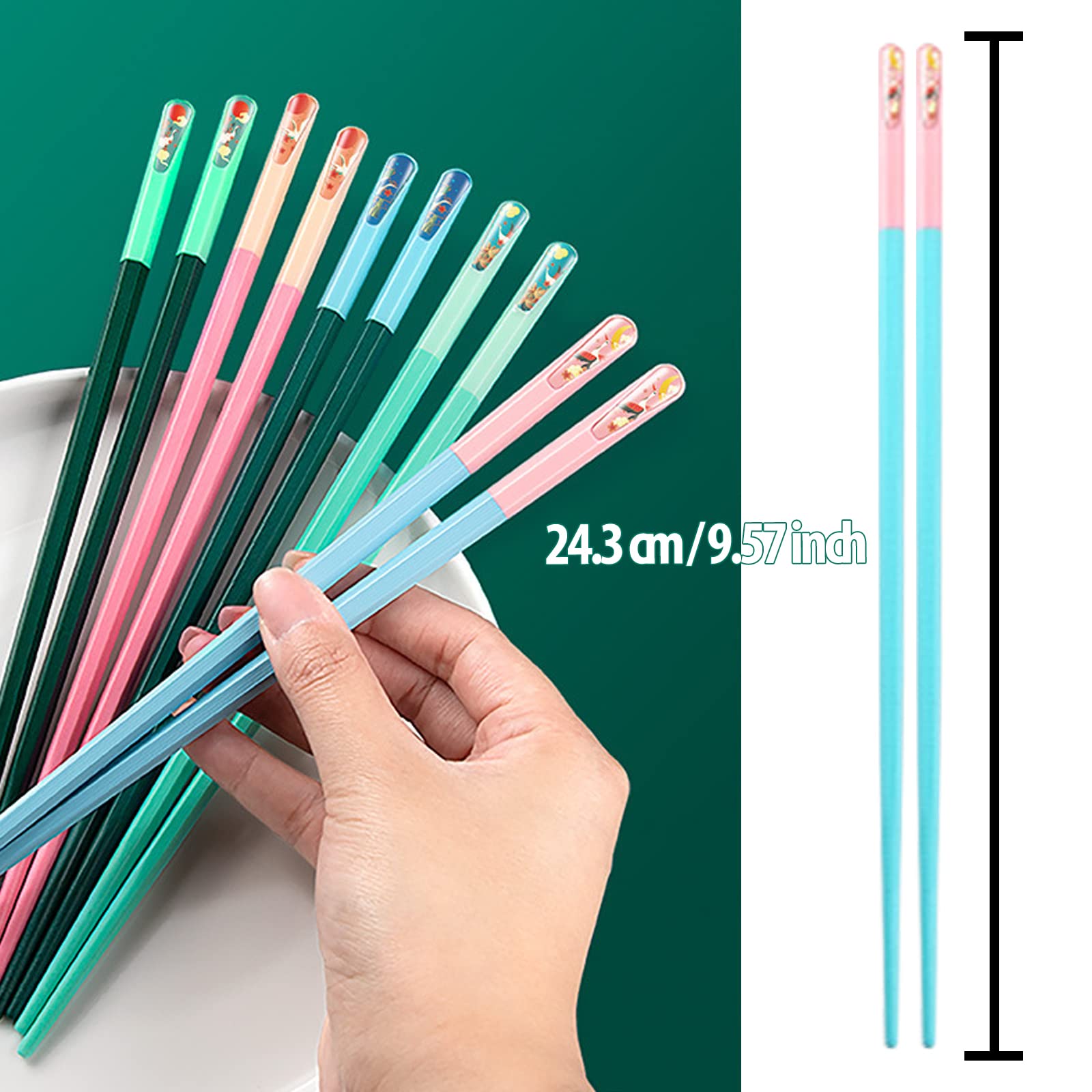 Chopsticks-Reusable Chopsticks Dishwasher Safe, 9.63 inch/24.3cm Matte Non-Slip Fiberglass Chop Sticks, Chinese/Japanese Korean Chop Sticks, 5 Pairs