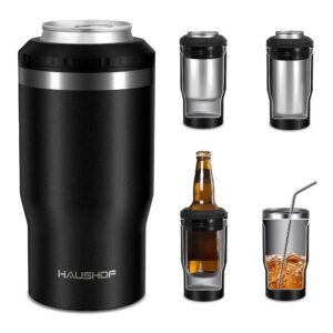 haushof 12 oz can cooler, 4 in 1 insulated stainless steel can insulator, fits for 12 oz standard can|12 oz slim can|12 oz beer bottle, perfect for camping, beach, picnic