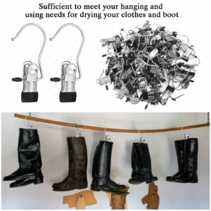 150 Pcs Boot Hangers Clips Laundry Hooks Hanging Stainless Steel Clothes Pins Portable Clip Hangers for Closet Travel Socks Pants Handbags Hats Towels (Black)