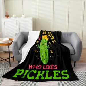 girl loves pickles bed blanket kids,vegetable print flannel fleece throw blanket cute kawaii fuzzy blanket for kids boys girls,microfiber plush blanket room decor baby 30"x40"