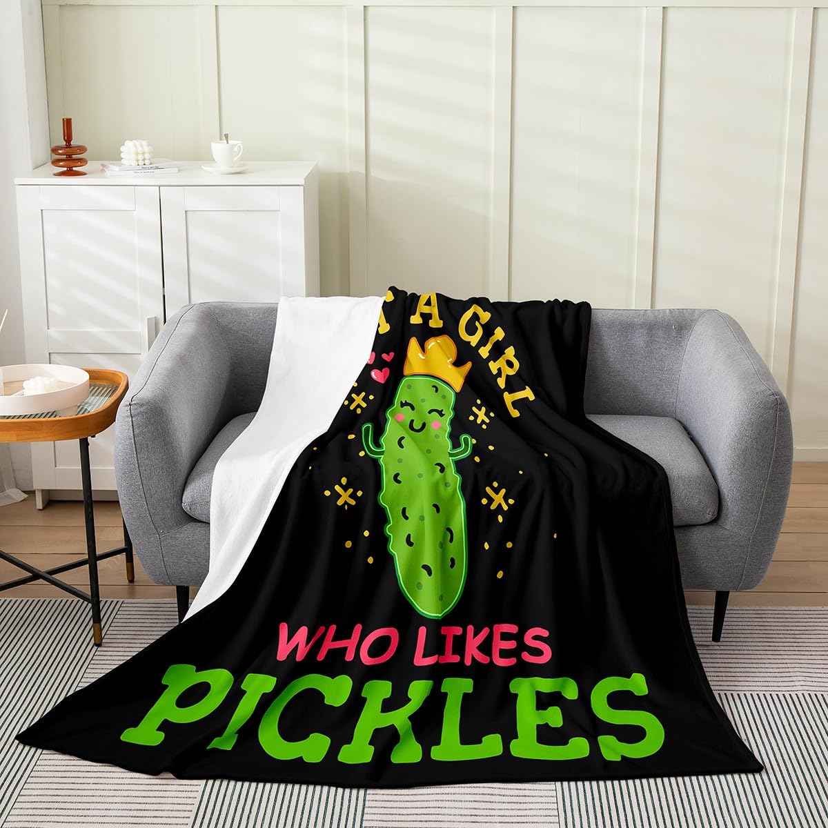 Girl Loves Pickles Bed Blanket Kids,Vegetable Print Flannel Fleece Throw Blanket Cute Kawaii Fuzzy Blanket for Kids Boys Girls,Microfiber Plush Blanket Room Decor Baby 30"x40"