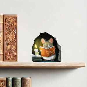 Mouse Reading Book, Wall Decor Sticker Decal, Kids Room, Classroom, Home, Bedroom, Bookcase, Book Lover, of Mice and Men, Children, Adorable, (Mouse Reading Book)