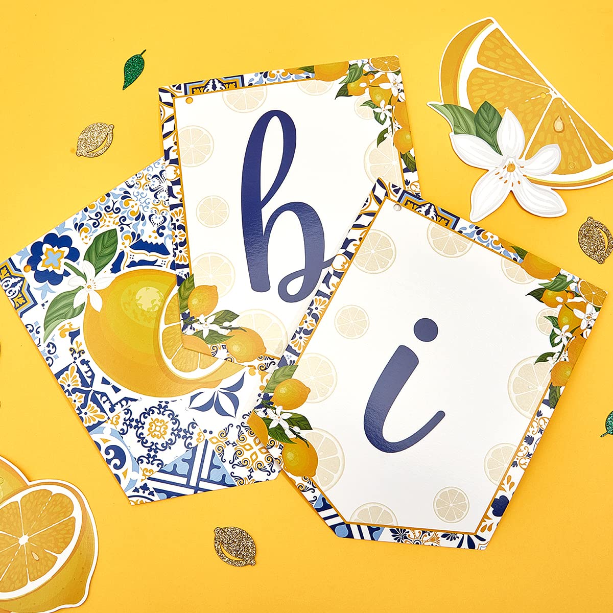 Lemon Bridal Shower Decorations - Yellow and Blue Bride To Be Banner, Lemon and Diamond Ring Garland, Fruit Lemon Theme Bachelorette Party Decorations