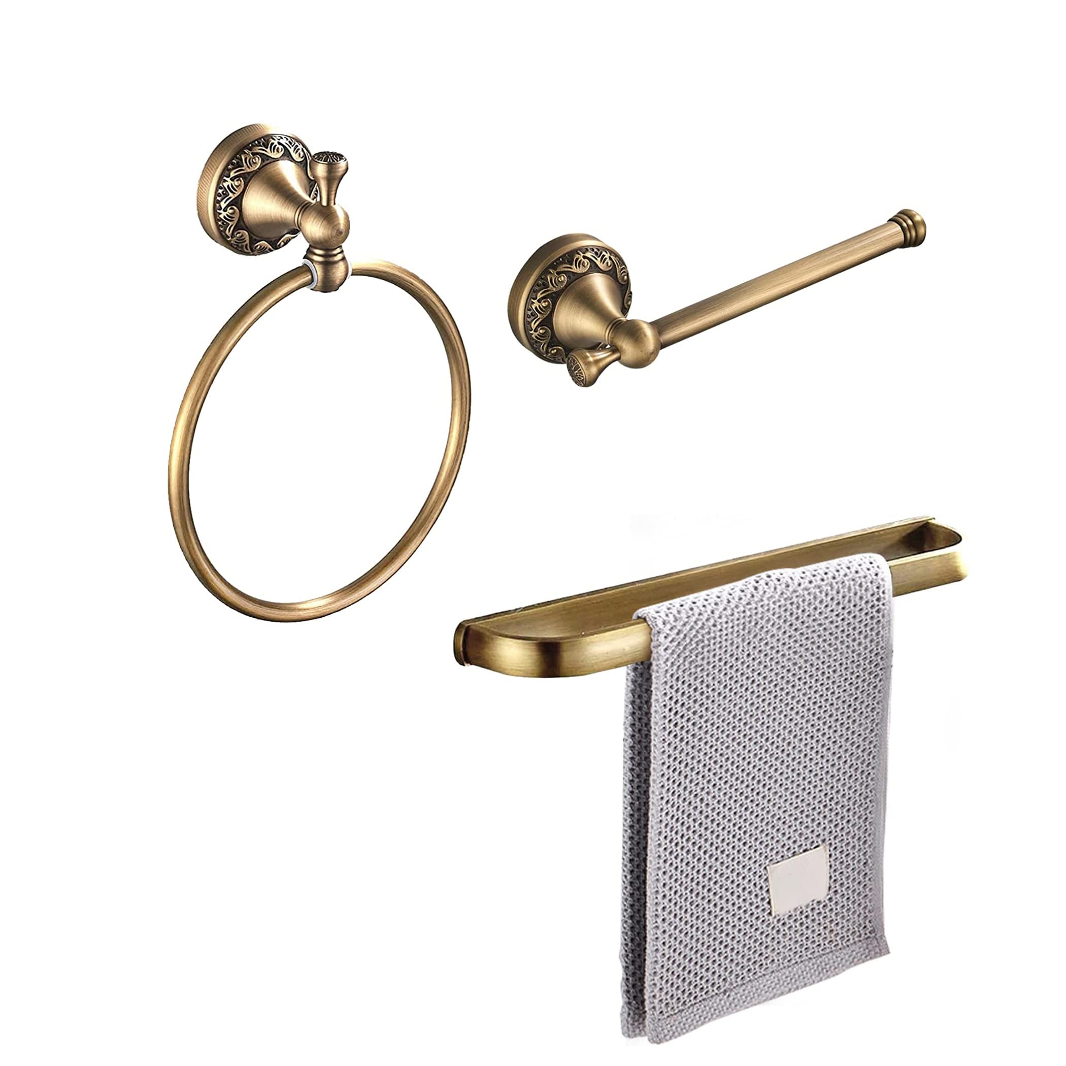 Leyden Brass Toilet Paper Holder,Antique Towel Ring Retro Hand Towel Holder,Brass Towel Bar,Antique Towel Rack Holder Bath 11.81 Inch Rod Hanger