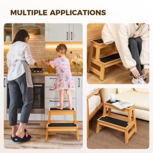 StrongTek 17 Inch Tall Wooden Two Step Stool for Adults & Kids, Versatile as Kitchen Step Stool, Bedside Step Stool, Closet Step Stool, Anti-Slip Surface for Safety & Stability, 500lbs Capacity