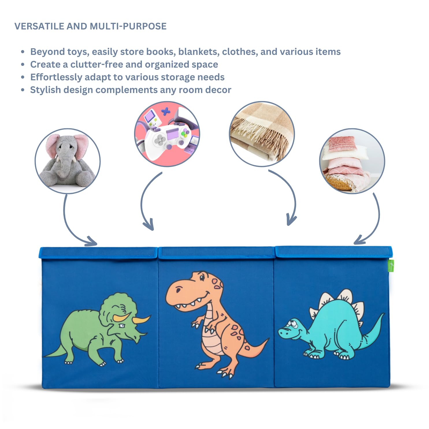 Ethiques Blue(Custom Dinosaur)Collapsible Large toy chest,40X16X14,Storage compartments with Lids