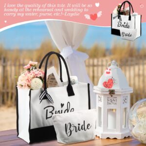 Chunful 8 Pcs Bride Bridesmaids Gift Bag 16" x 12" x 7" Canvas Tote Bags with 8 Pcs Bride Bridesmaids Makeup Bag for Wedding Favor Bachelorette Bridal Shower Party Team Bride