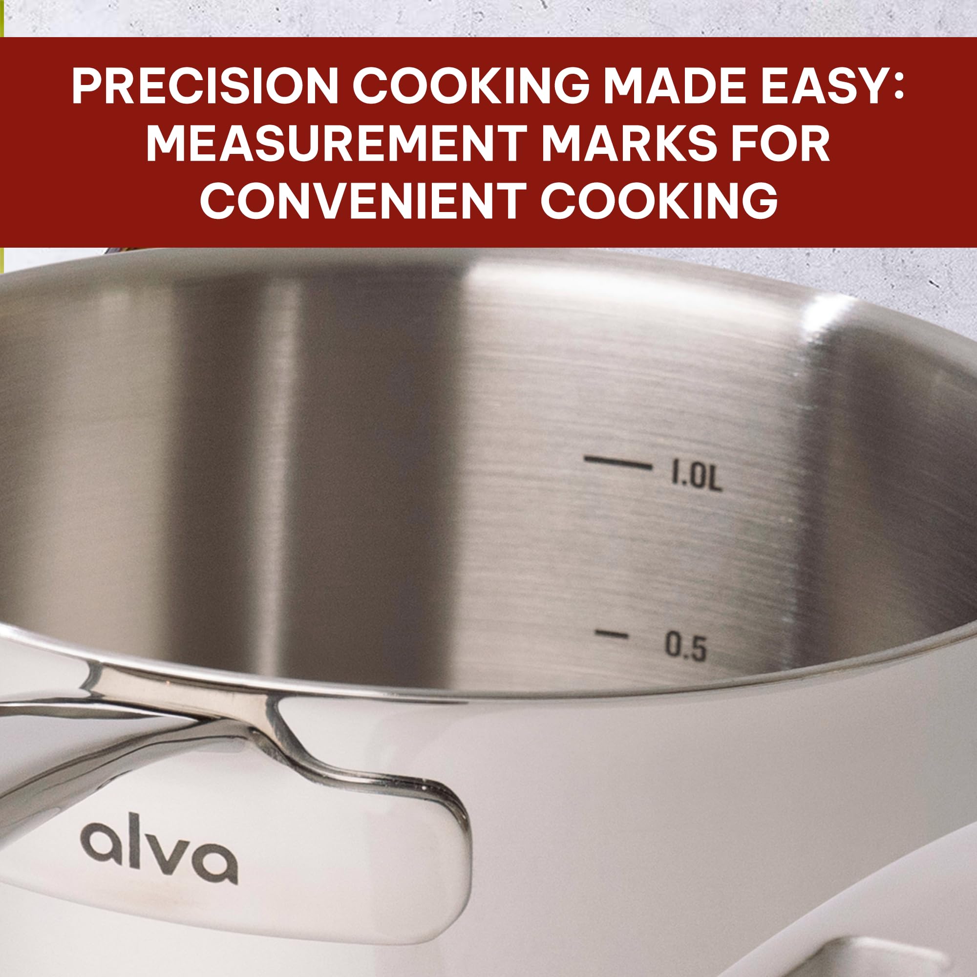 Alva Maestro Stainless Steel Saucepan with Lid Non Toxic Induction Compatible 2 Qt 6.3" PFAS, PFOA & PFTE Free, for Cooking Pan Set, Induction Safe, Add to Your Pots and Pans Set Cookware