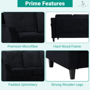 Raelynn Button Tufted Sofa &Loveseat Black Modern Sofa Set - Microfiber Living room sets for Small Spaces Sofa Cama para Sala Modernos Baratos, Durable Sturdy Living Room Furniture Tool-Free Assembly