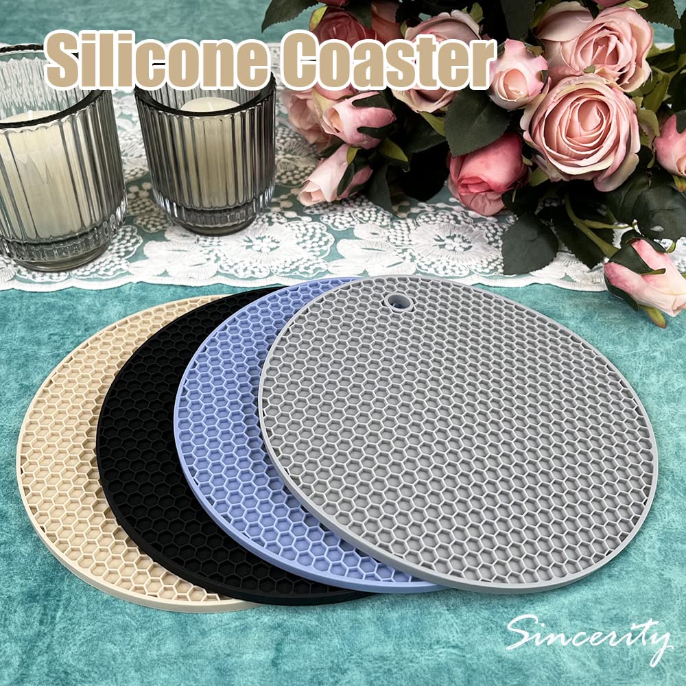 4 Pieces Silicone Trivet Mats, Hot Pot Holders, Kitchen Tools, Heat Resistant Non Slip Durable Pads for Hot Dishes Bowls, Jar Opener, Easy to Wash and Dry Hot Pan Cushions (Beige)