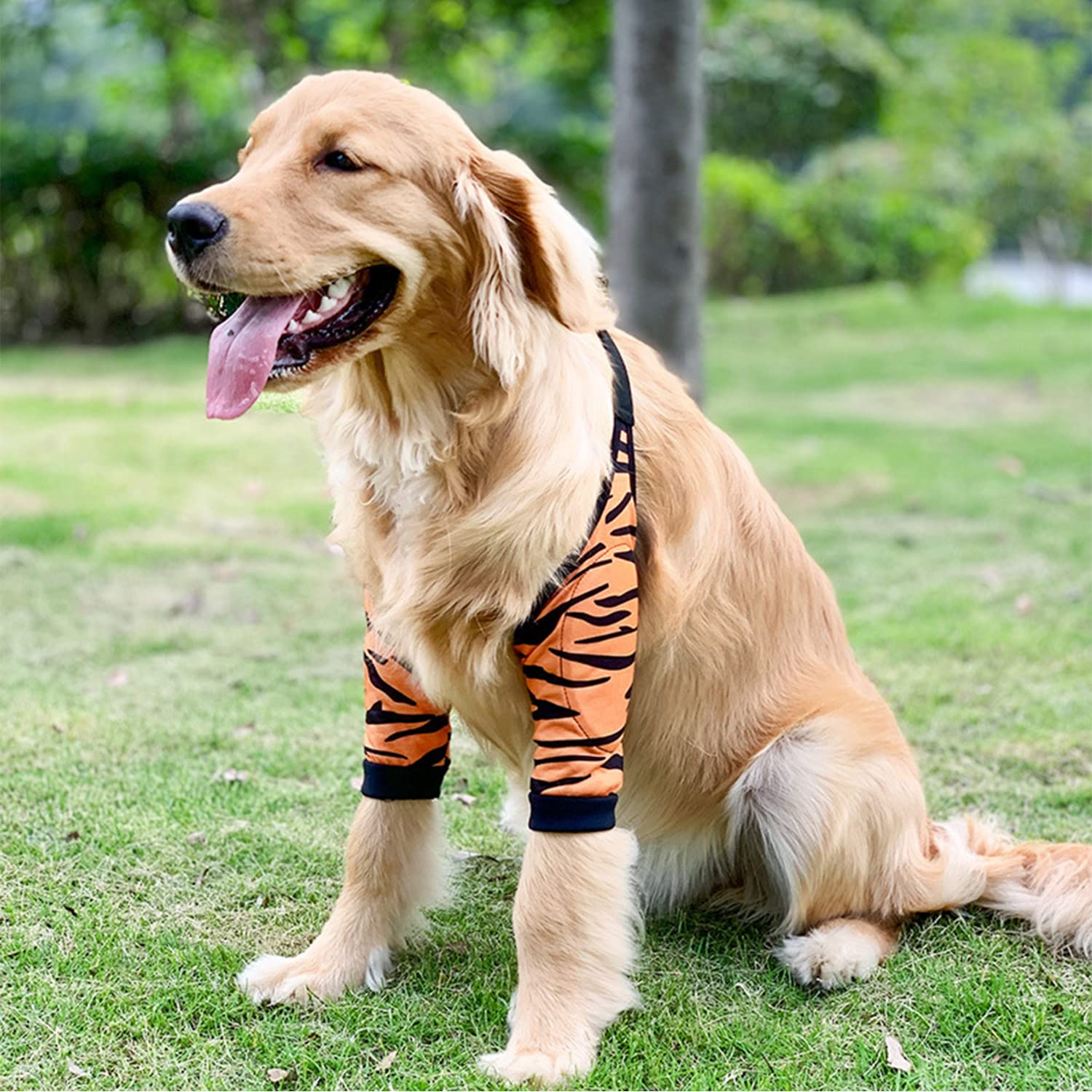 Harikaji Dog Elbow Protector, Elbow Sleeves with Mesh Pad for Medium Large Dogs Prevent Licking Wound(Tiger,XL)