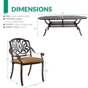 VIVIJASON 9-Piece Outdoor Furniture Dining Set, All-Weather Cast Aluminum Patio Conversation Set, Include 8 Cushioned Chairs and an Oval Table with Umbrella Hole for Balcony Lawn Garden Backyard