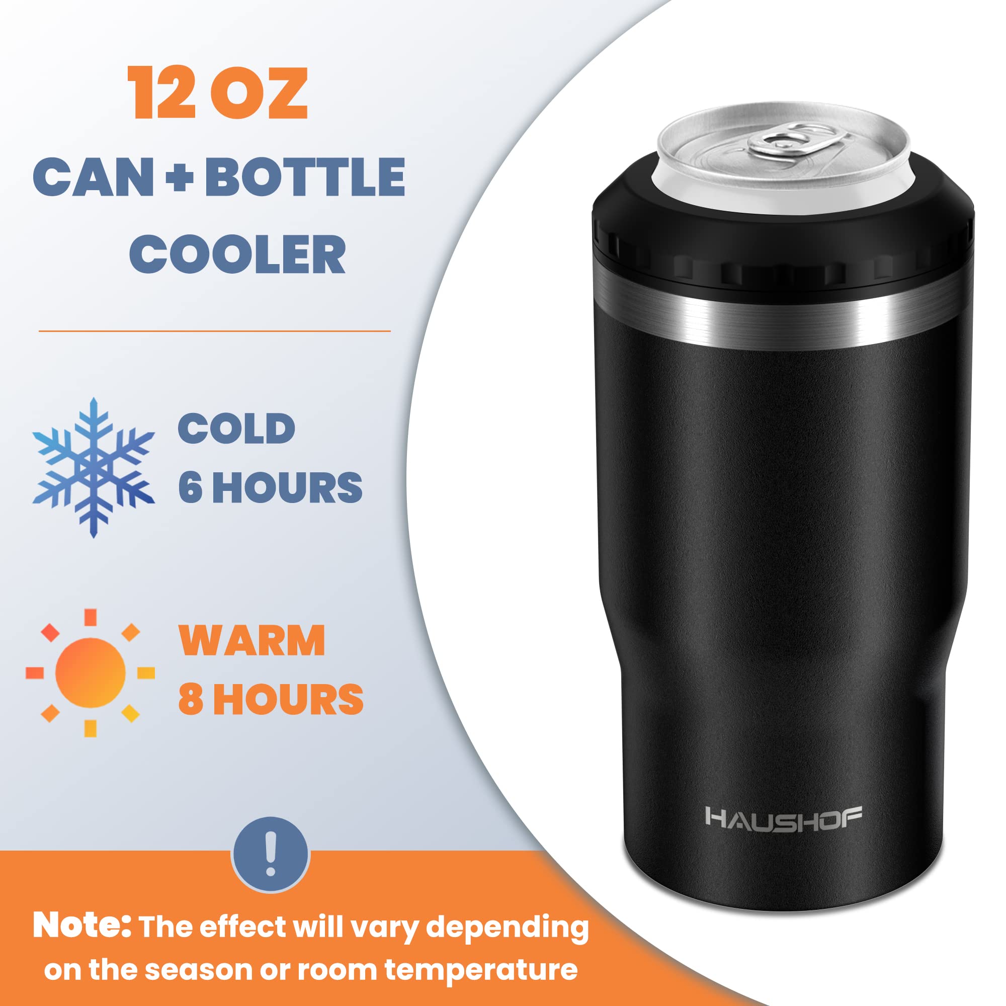 HAUSHOF 12 oz Can Cooler, 4 in 1 Insulated Stainless Steel Can Insulator, Fits for 12 oz Standard Can|12 oz Slim Can|12 oz Beer Bottle, Perfect for Camping, Beach, Picnic