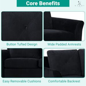 Raelynn Button Tufted Sofa &Loveseat Black Modern Sofa Set - Microfiber Living room sets for Small Spaces Sofa Cama para Sala Modernos Baratos, Durable Sturdy Living Room Furniture Tool-Free Assembly