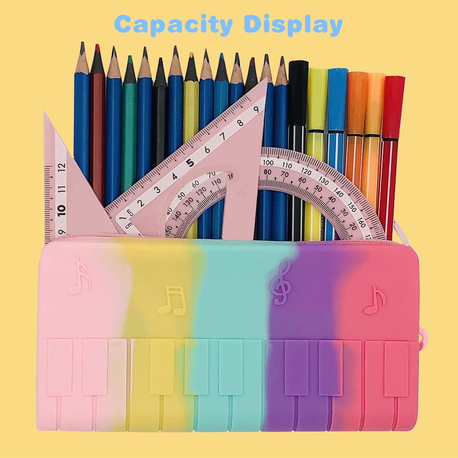 DIVIVID Pencil Case Cute Pencil Pouch, Large Kawaii Pen Holder with Zipper, Waterproof Silicone Colored Crayon Storage Box, Travel Makeup Cosmetic Bag for Girls Boys(Pink)