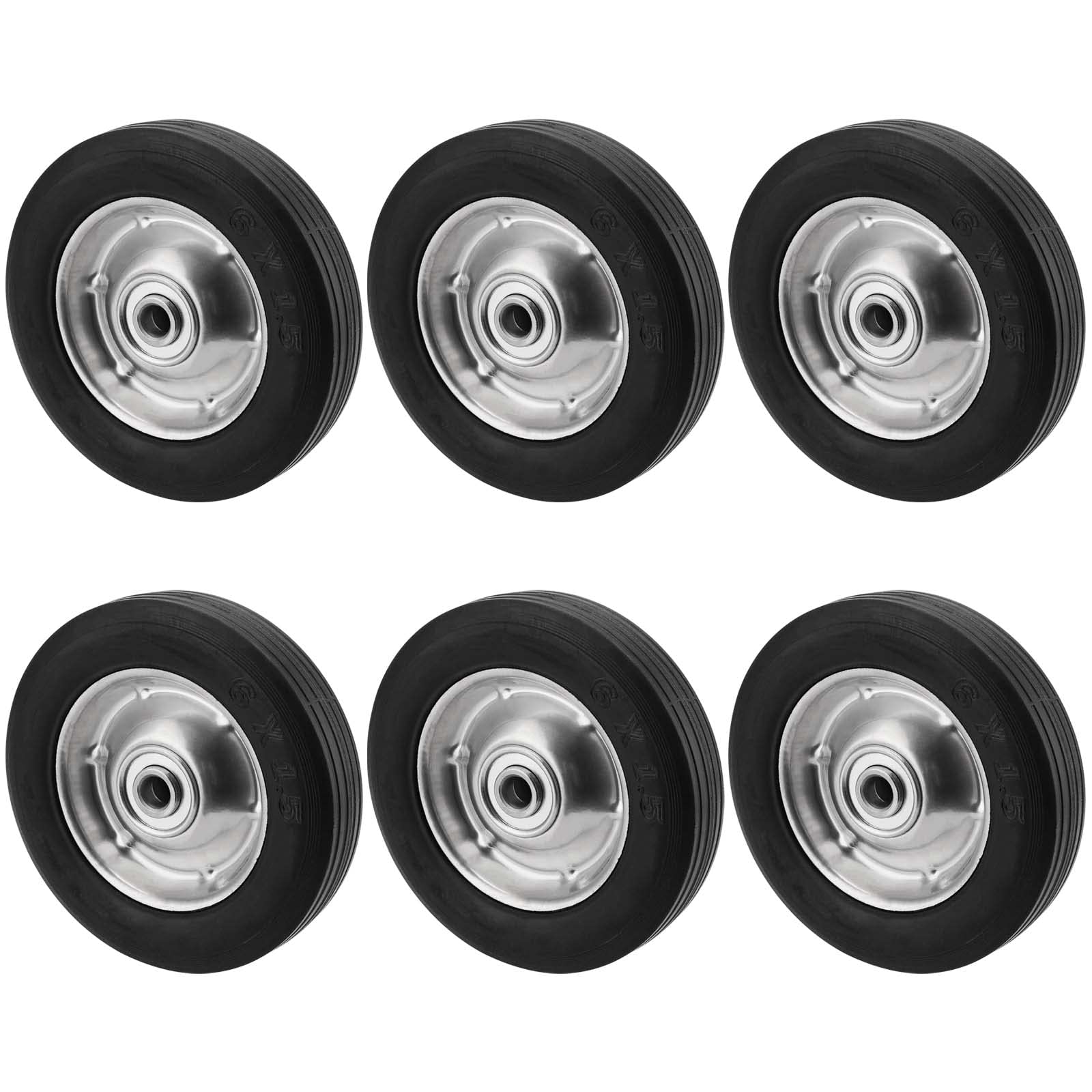 TAICHEUT 6 Pack 6" x 1.5" Flat Free Solid Rubber Wheel, Dolly Wheels Replacement Hand Truck Wheels for Tool Carts and Garden Carts, 132 lbs Load Capacity, 1/2” Bore Hole Diameter