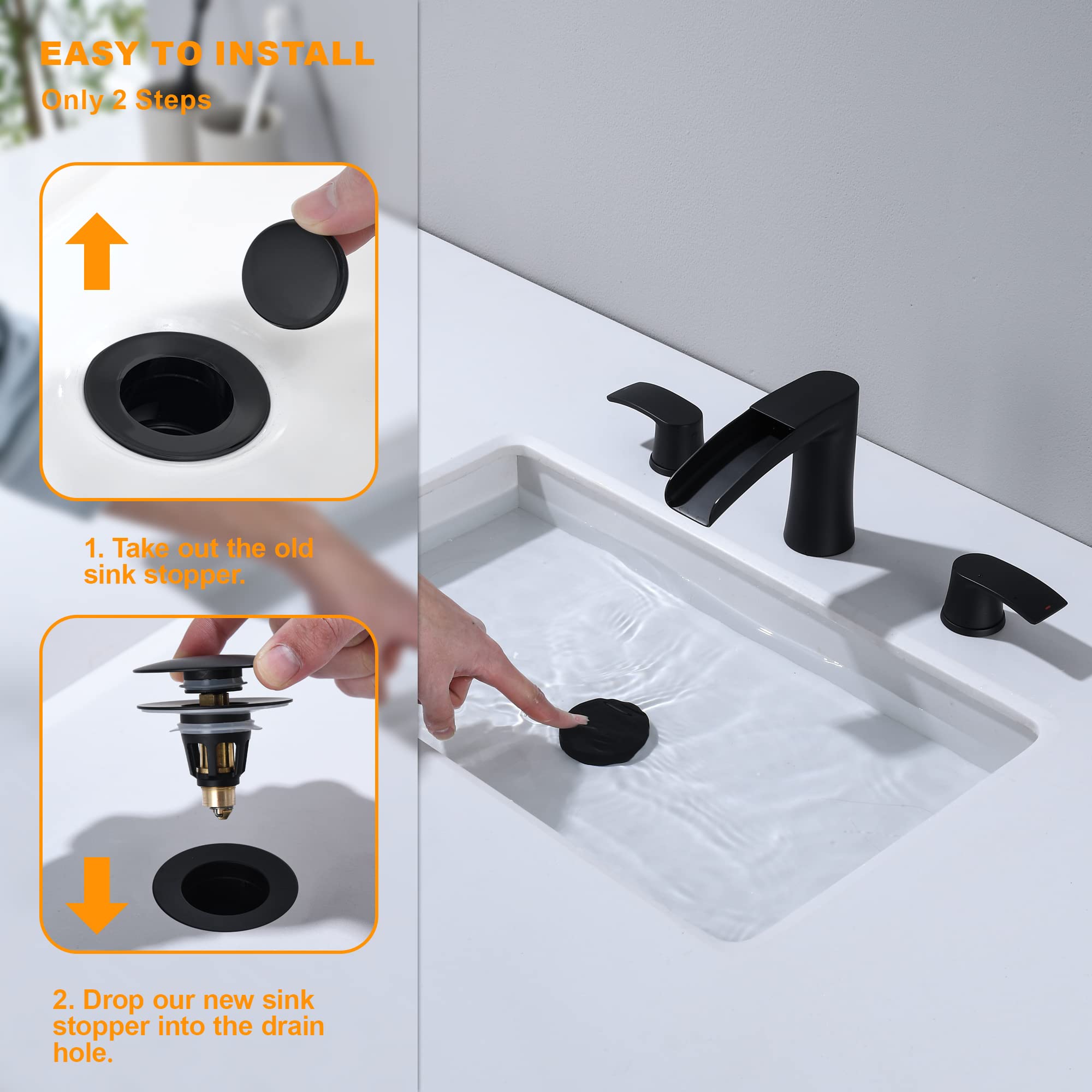 Universal Bathroom Sink Drain Stopper - 1.1~1.5" Pop Up Drain Stopper, Anti-Clogging Bounce Basin Filter with Hair Catcher, Stainless Steel Sink Drain Strainer (Matte Black)