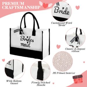 Chunful 8 Pcs Bride Bridesmaids Gift Bag 16" x 12" x 7" Canvas Tote Bags with 8 Pcs Bride Bridesmaids Makeup Bag for Wedding Favor Bachelorette Bridal Shower Party Team Bride