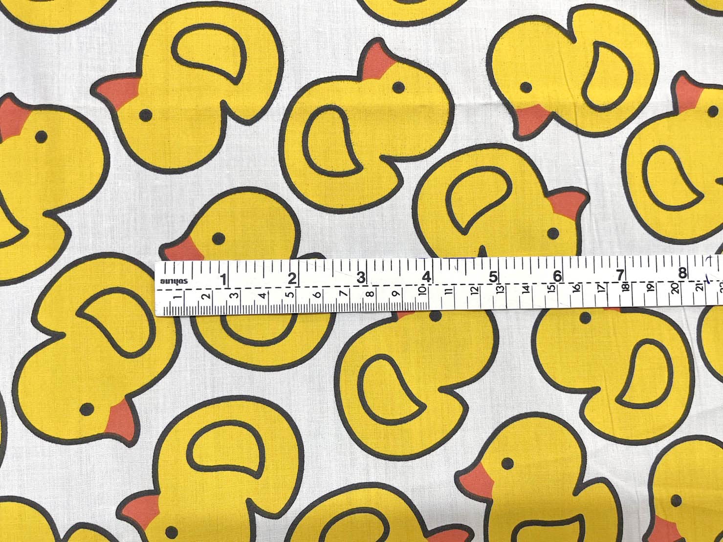 AMORNPHAN 44 Inch Yellow Bird Happy Rubber Duck Printed On White Cotton Fabric Themed Pattern with Ducks for Craft Cloth Kid Patchwork Handmade Sewing Crafting for 1 Yard