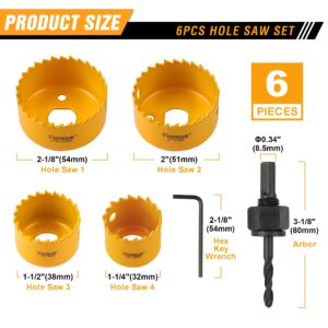 Hoteche 6-Piece Hole Saw Set - Versatile Hole Cutter Kit for Wood, Plastic, and Fiberboard - Clean, Accurate Cuts with Arbor Hole Drill - Compatible with Hand Drills, Drill Presses, and Rotary Tools