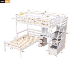 Harper & Bright Designs Twin Size Loft Bed with Stairs, Wood Twin Storage Loft Bed with Desk,Shelves and Drawers,Loft Bed Twin with a Removable Bottom Bed for Kids Girls Boys, White