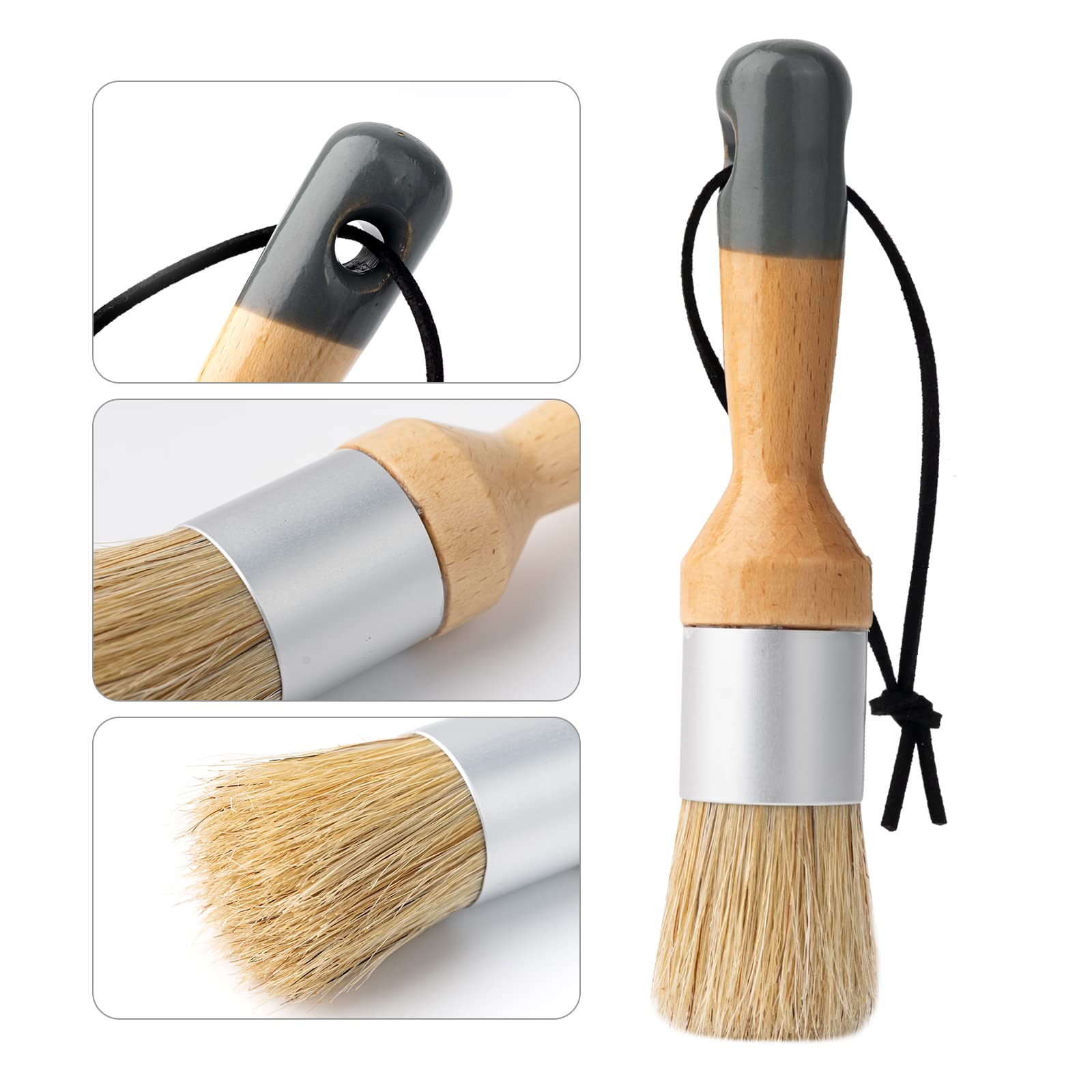 Mister Rui Chalk Wax Paint Brush, 3pcs, Chalk Paint Brushes for Furniture, Small Wax Brush for Chalk Paint, Acrylic Paint, Milk Paint, Natural Bristles Stencil Brushes, No Shedding