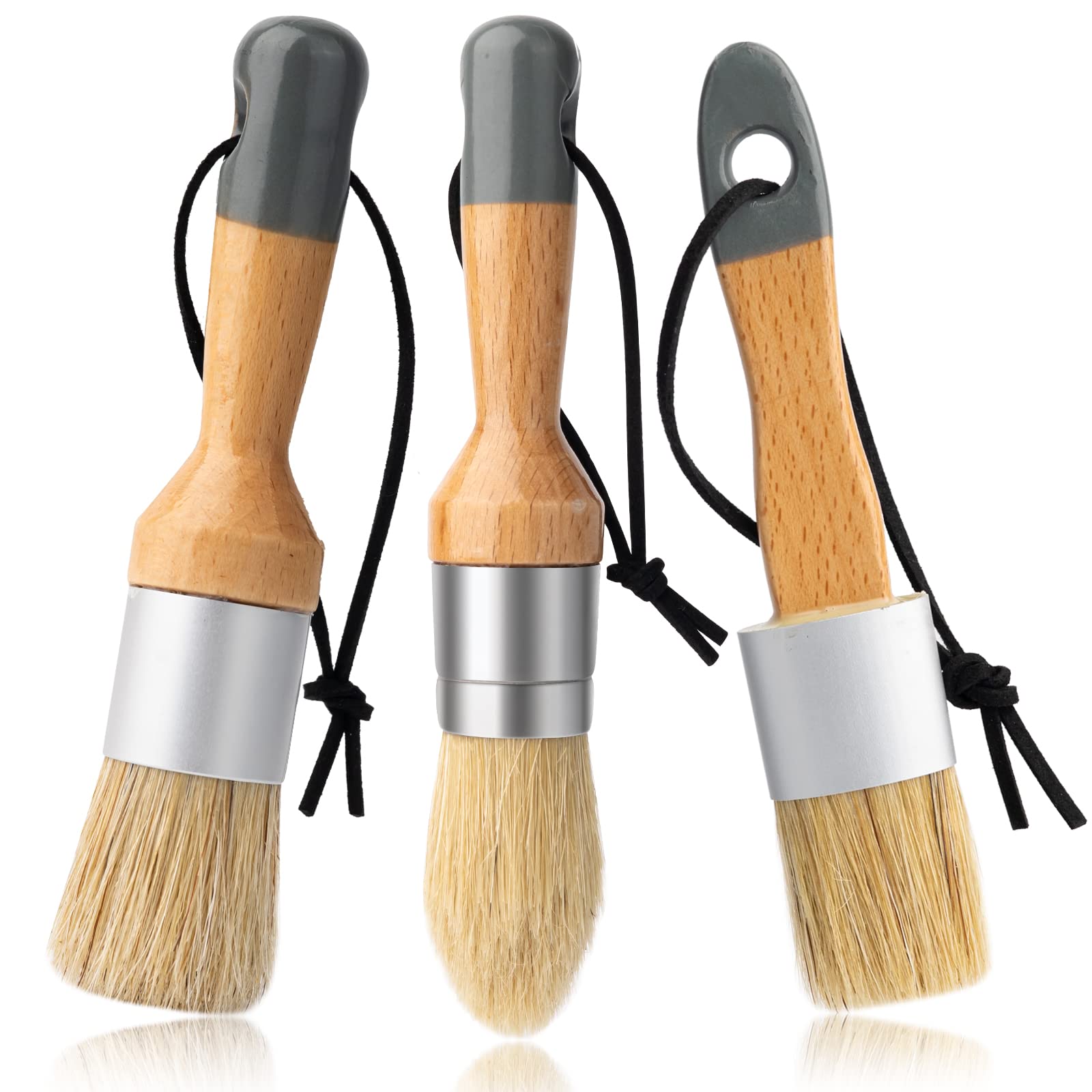 Mister Rui Chalk Wax Paint Brush, 3pcs, Chalk Paint Brushes for Furniture, Small Wax Brush for Chalk Paint, Acrylic Paint, Milk Paint, Natural Bristles Stencil Brushes, No Shedding